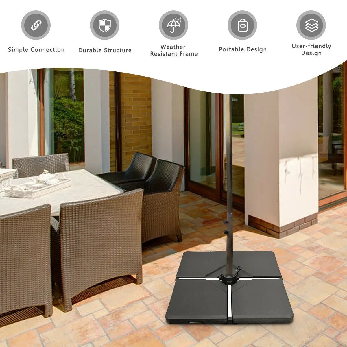 4 Pieces Square Fillable Patio Umbrella Base Set with Handle and Funnel - Tampa Home & Garden Store