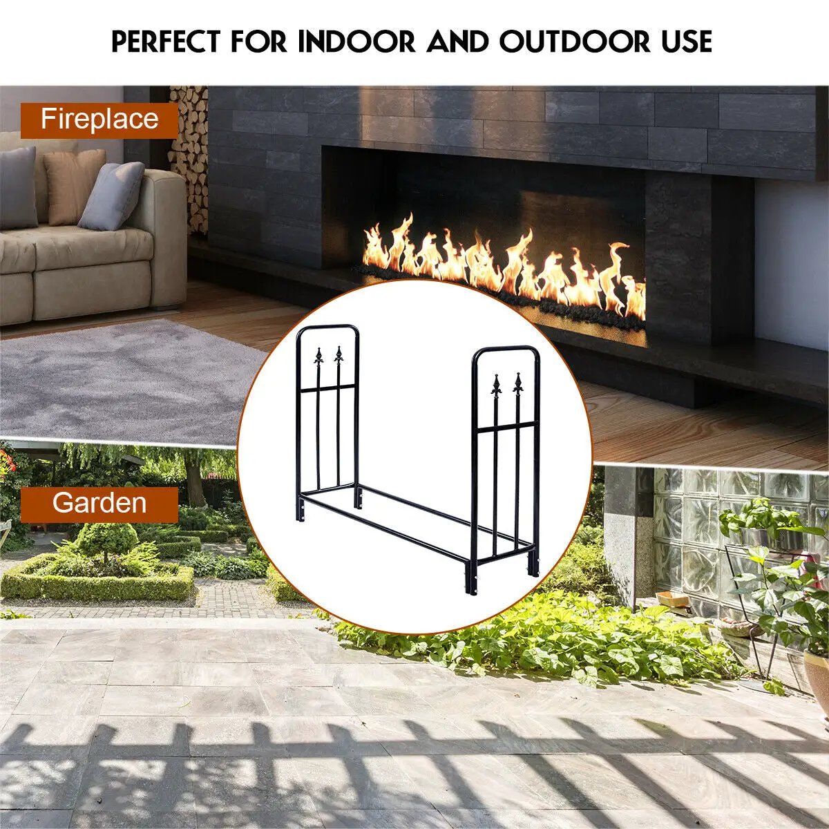 4 Feet Outdoor Heavy Duty Steel Firewood Wood Storage Rack - Tampa Home & Garden Store