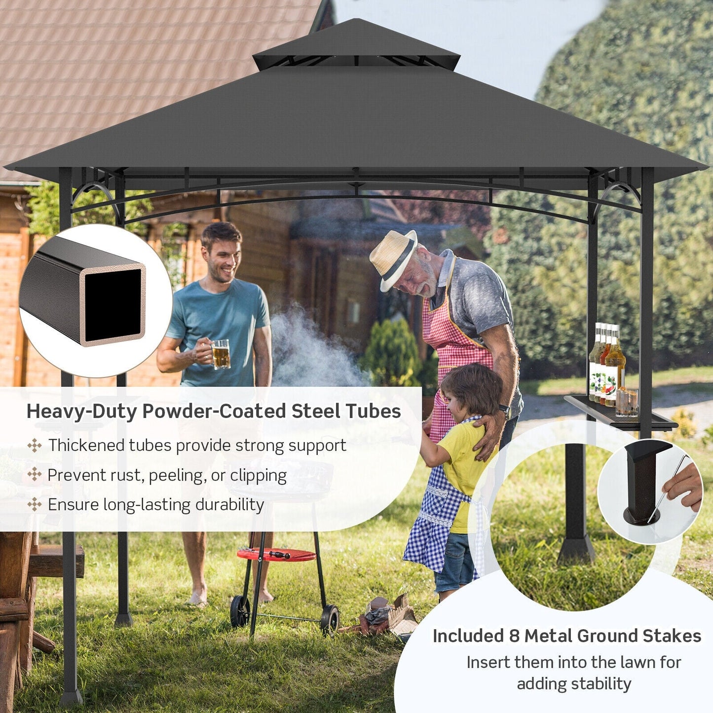 8 x 5 ft outdoor BBQ grill gazebo canopy in black powder-coated steel tubes on Tampa Home & Garden Store