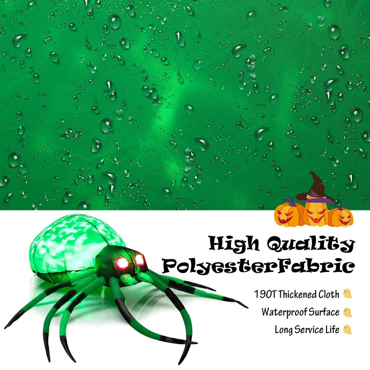 5 Feet Halloween Inflatable Creepy Spider with Cobweb and LEDs, green body DirectDeals on Tampa Home & Garden Store