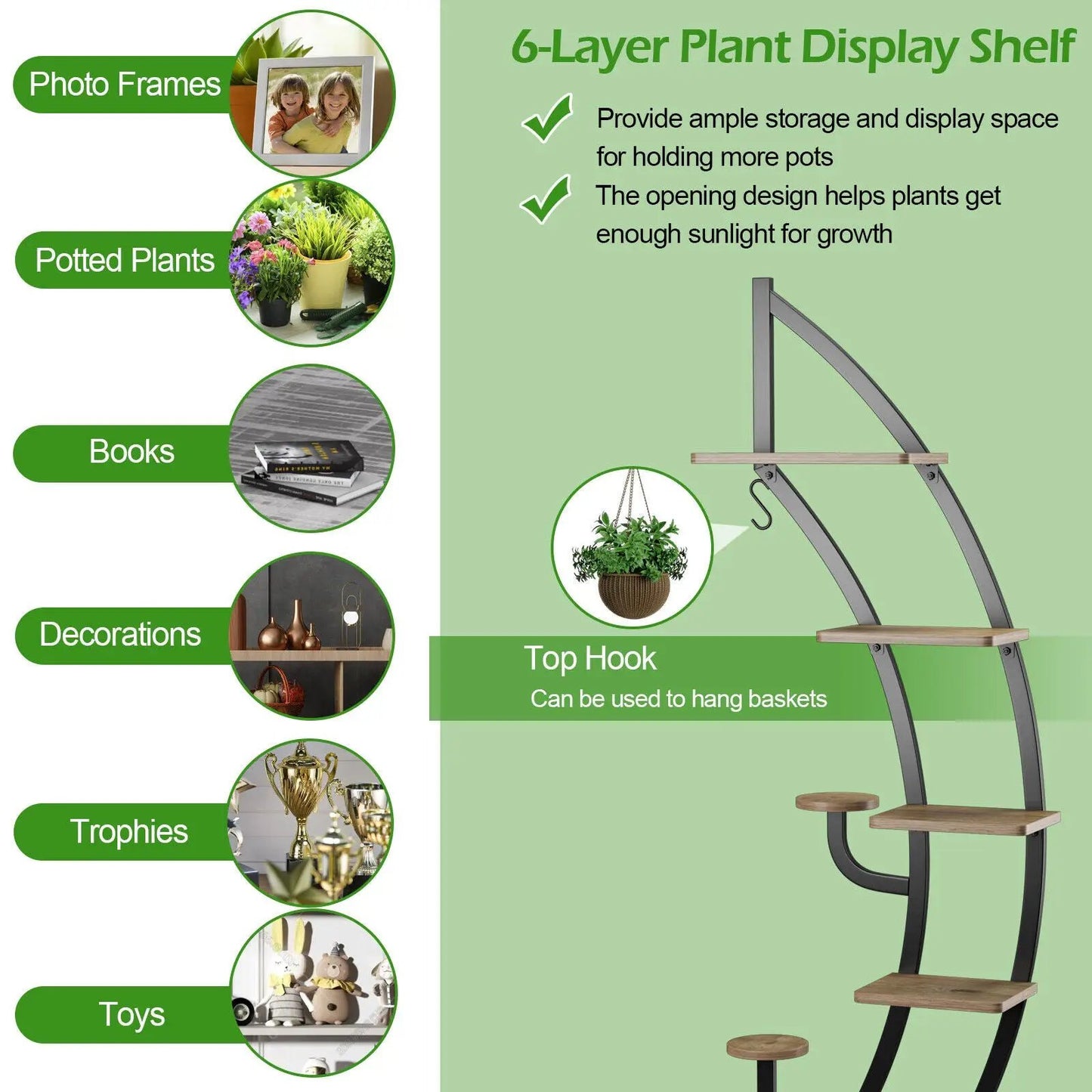 6-tier white metal plant stand with hook for potted plants on Tampa Home & Garden Store