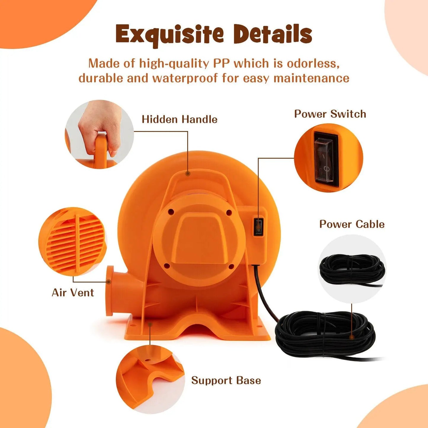 DirectDeals 680W air blower for inflatables with GFCI plug orange unit 25 ft power cord on Tampa Home & Garden Store
