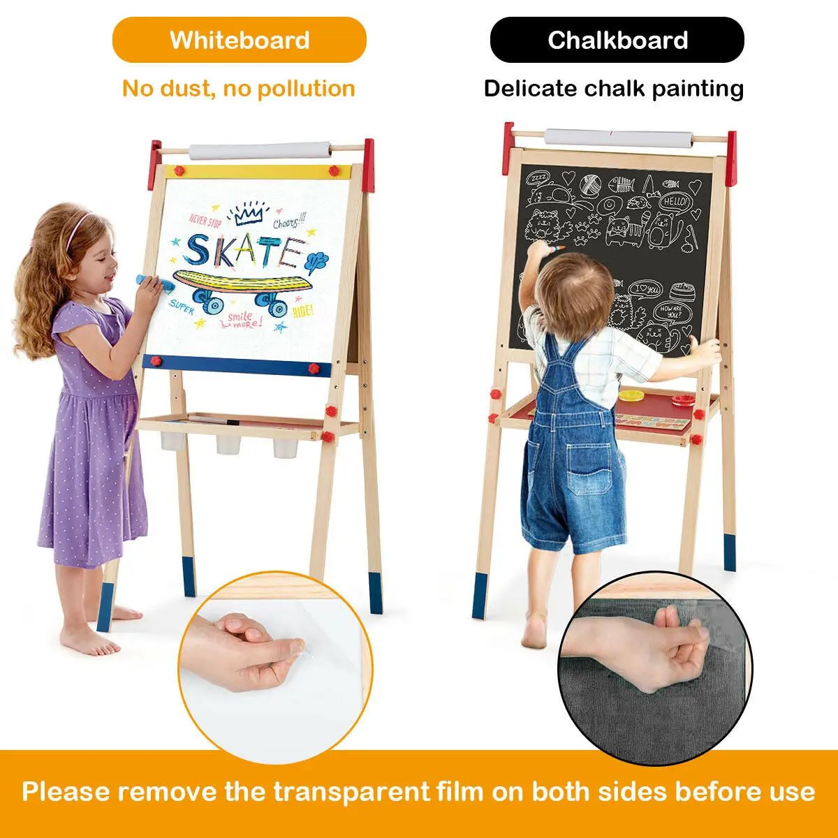 All-in-One Wooden Height Adjustable Kid's Art Easel with Magnetic Stickers and Paper - Tampa Home & Garden Store