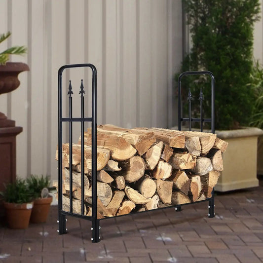 4 Feet Outdoor Heavy Duty Steel Firewood Wood Storage Rack - Tampa Home & Garden Store