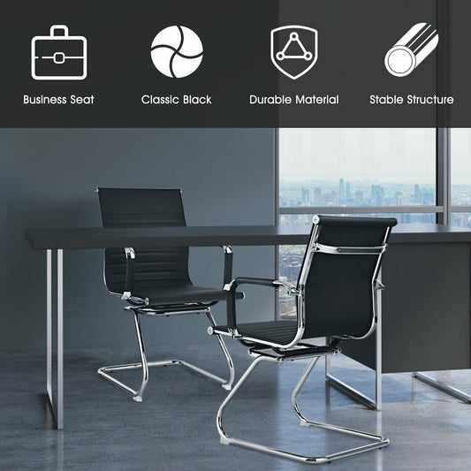 Set of 2 Heavy Duty Conference Chair with PU Leather-Black - Tampa Home & Garden Store