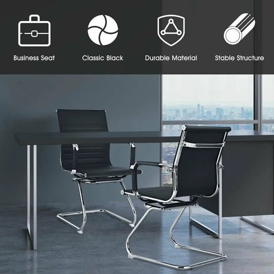 Set of 2 heavy-duty conference chairs in black PU leather with chrome cantilever frames on Tampa Home & Garden Store