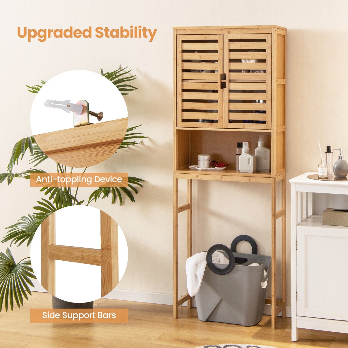 Armario de Almacenamiento de Bambú Sobre el Inodoro para Baño con Estante Ajustable - Natural
