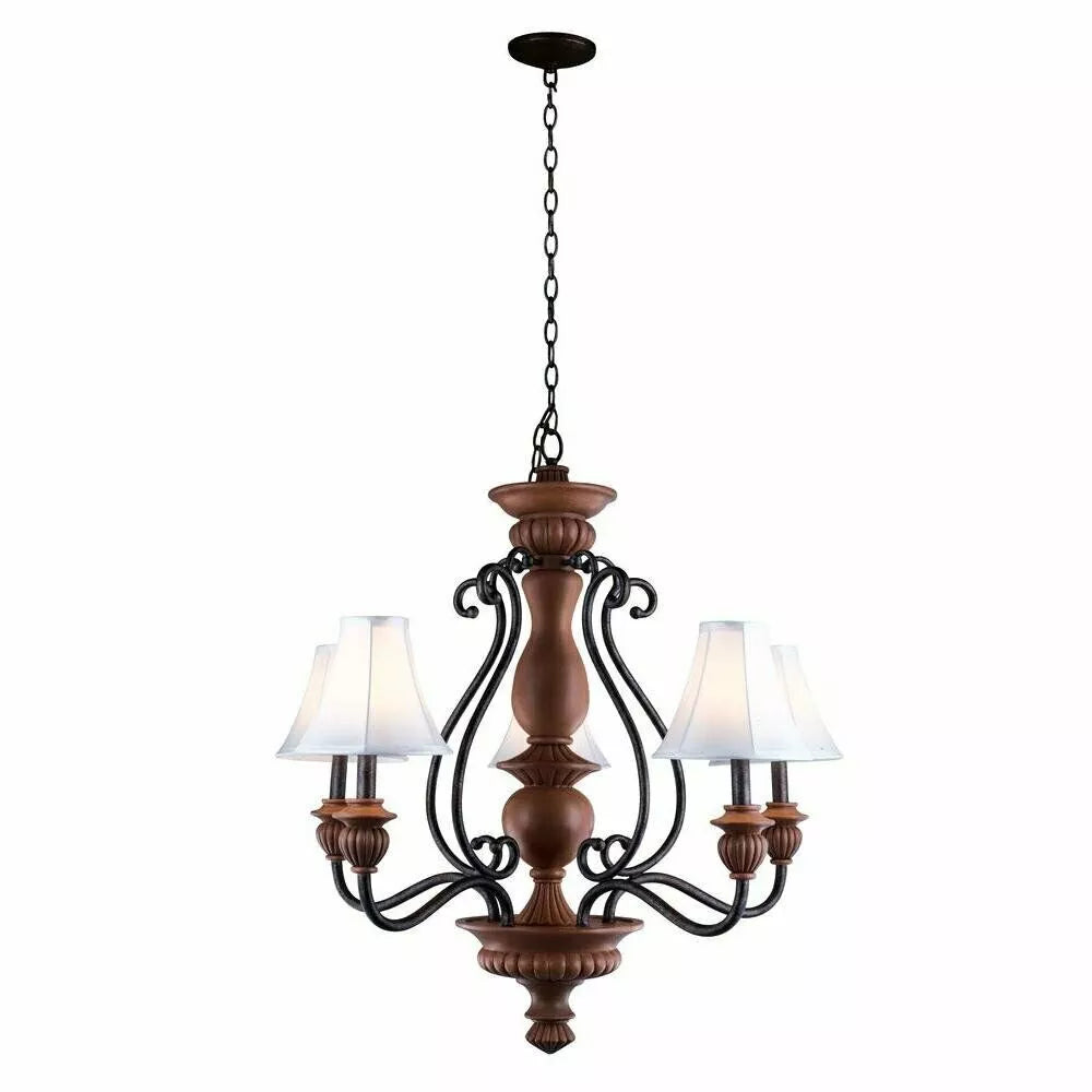 Antiqued Gold And White Five Light Chandelier