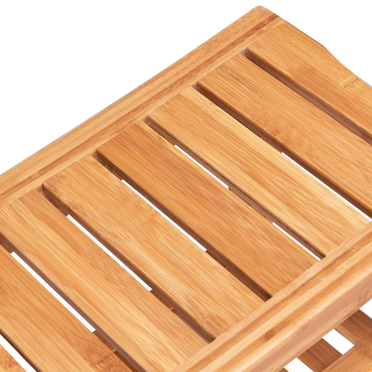DirectDeals bamboo shower bench with slatted seat and storage shelf on Tampa Home & Garden Store