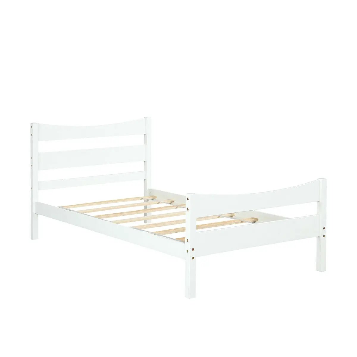 Twin rustic platform bed frame with headboard and footboard in white, wooden slats, DirectDeals on Tampa Home & Garden Store