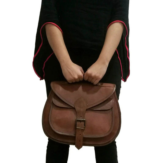Sierra Goat Leather Satchel crossbody belt bag in natural tan goat leather with buckle on Tampa Home & Garden Store
