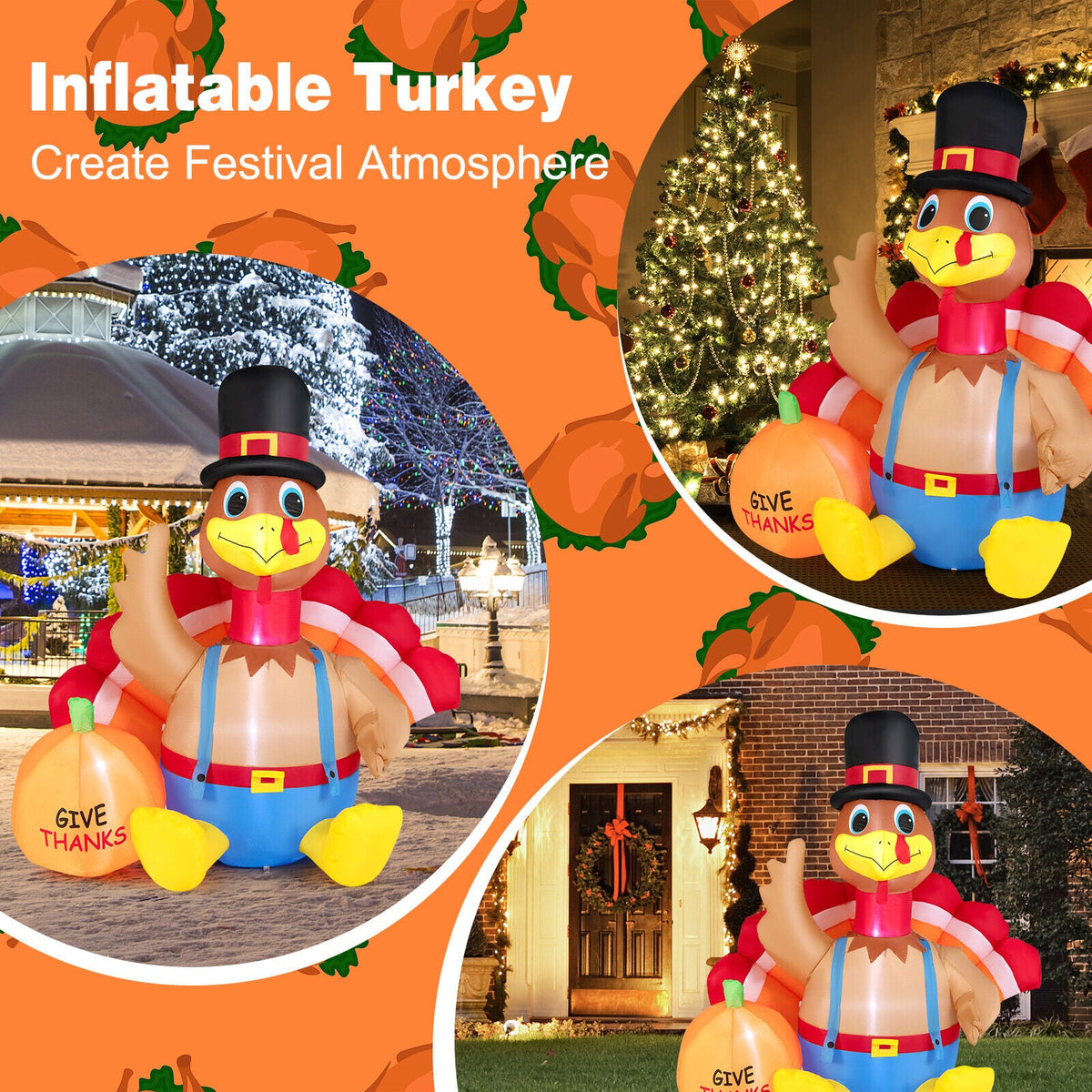6 ft Thanksgiving inflatable turkey with pumpkin and lights DirectDeals inflatable decor on Tampa Home & Garden Store