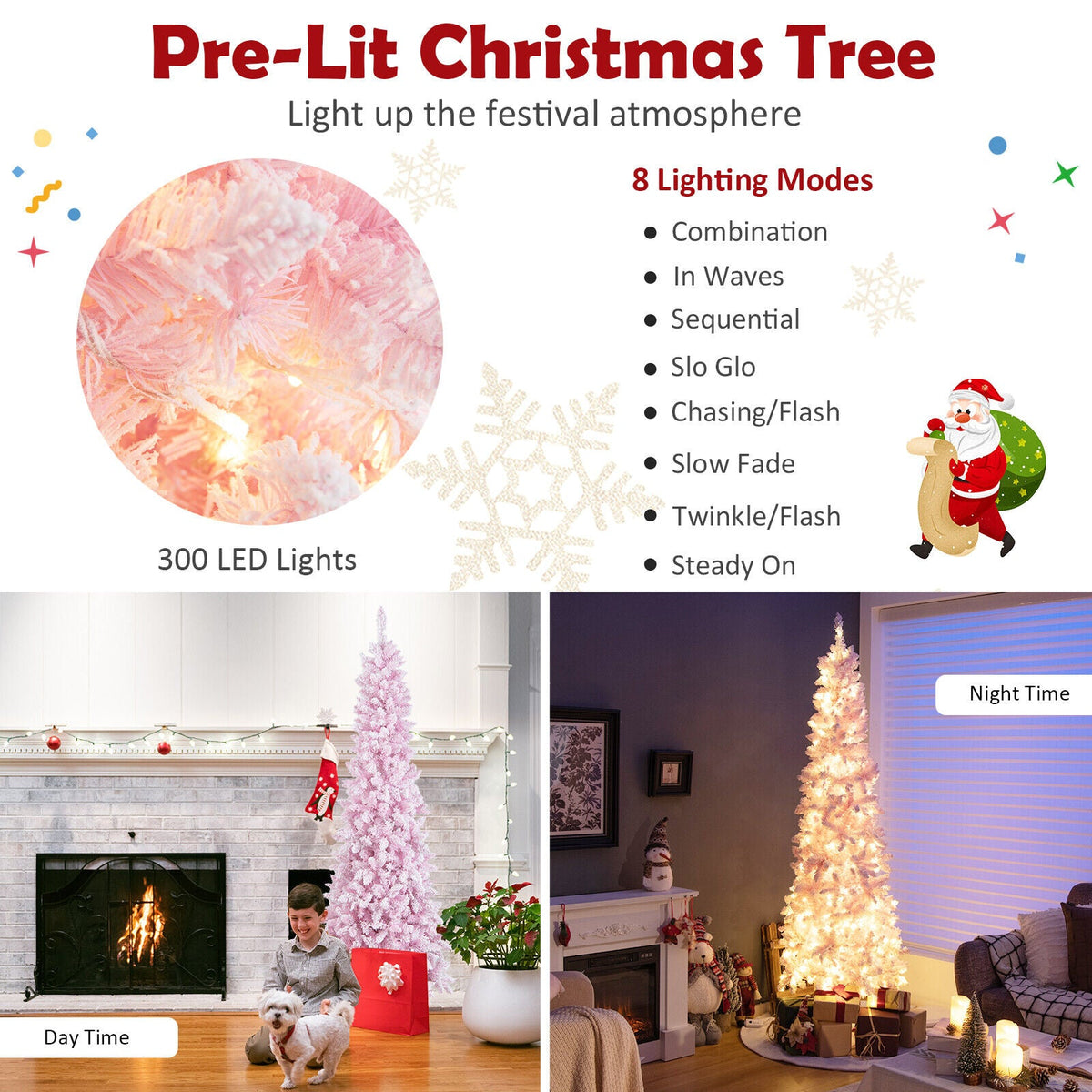7 ft DirectDeals pre-lit snow-flocked hinged pencil Christmas tree with 300 LED lights 8 modes on Tampa Home & Garden Store