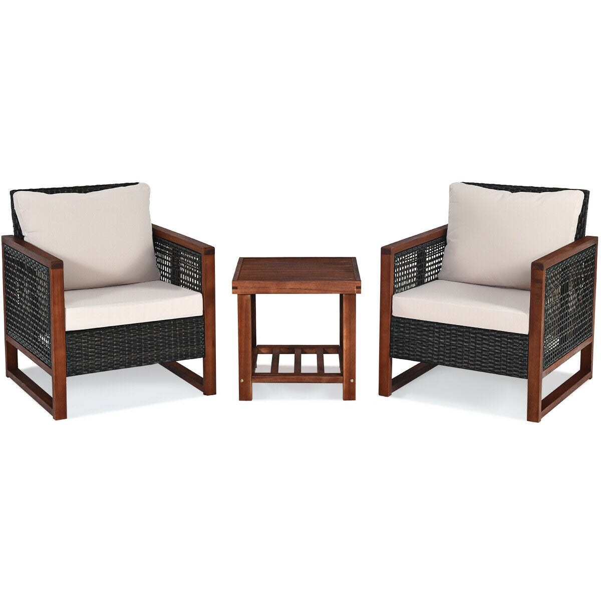 3 Pieces Acacia Wood Patio Furniture Set with Coffee Table-Turquoise