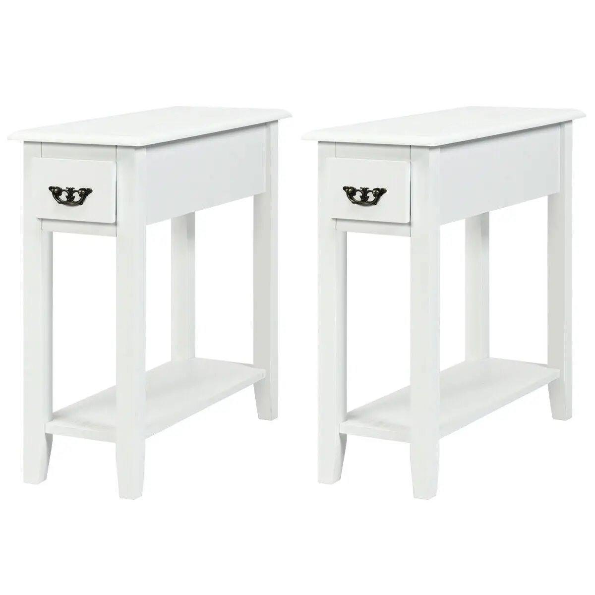 DirectDeals 2-Piece White Wood End Tables with Drawer and Open Lower Shelf on Tampa Home & Garden Store