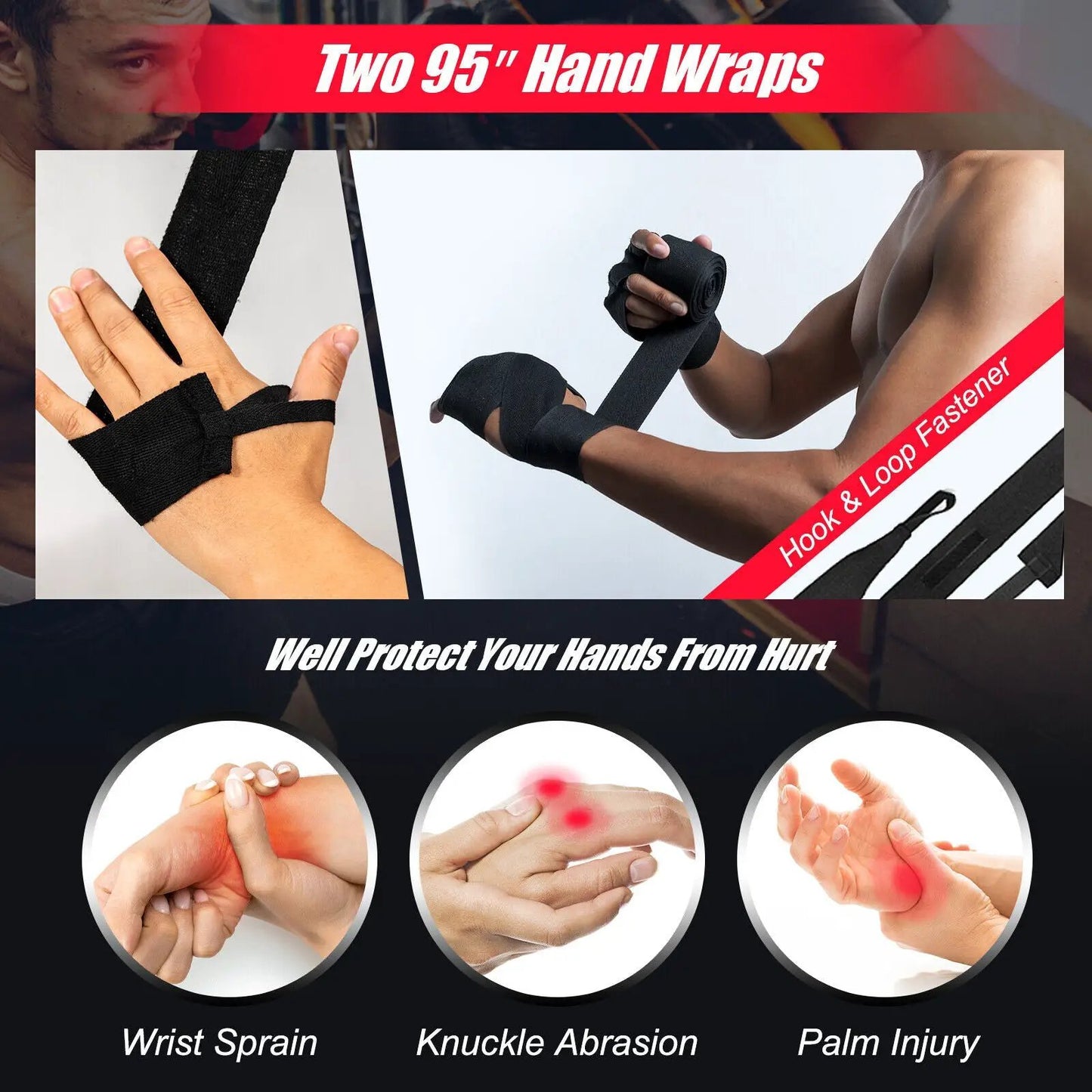 Filled Punching Bag Set for Adults 56 Lbs DirectDeals black wrist wraps shown tied on hands on Tampa Home & Garden Store