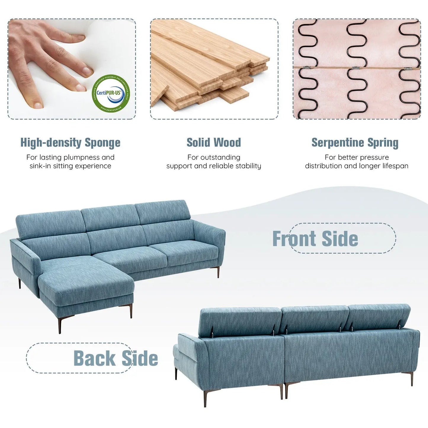 105-inch L-shaped blue sectional sofa with 3 adjustable headrests from DirectDeals on Tampa Home & Garden Store