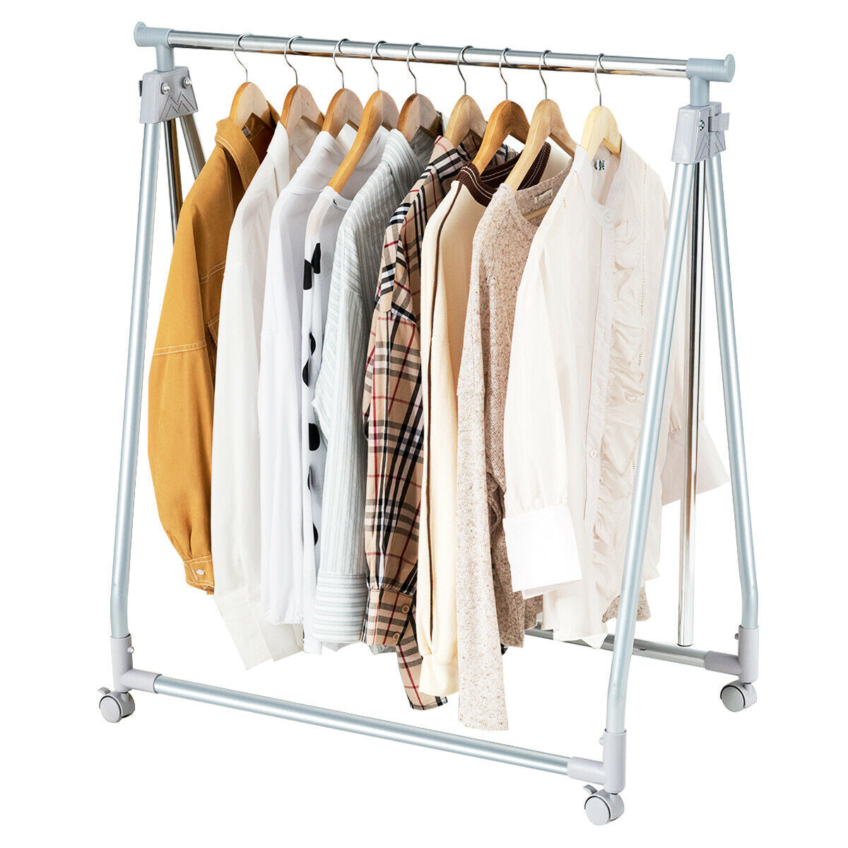 Perchero resistente, extensible y plegable con barra para colgar