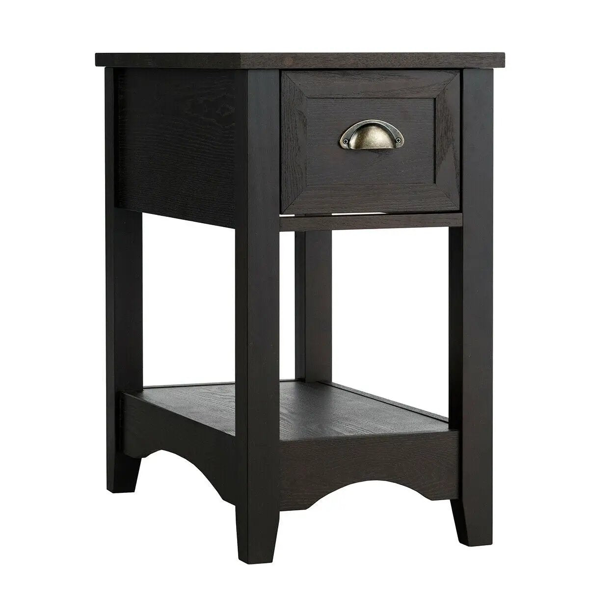 Contemporary chair side end table with drawer in black wood finish, metal cup pull on Tampa Home & Garden Store