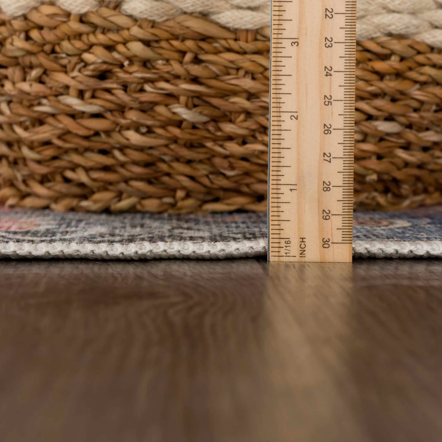 Rosman Distressed Washable Area Rug Boutique Rugs natural beige jute with scale ruler on Tampa Home & Garden Store