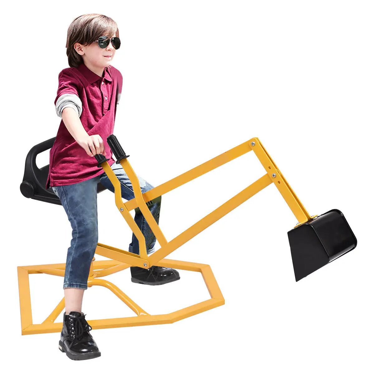 Heavy Duty Ride-On Sand Digger for Kids DirectDeals yellow frame black digging bucket on Tampa Home & Garden Store