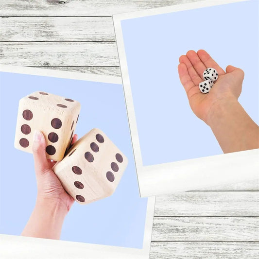 Giant natural wooden dice set with dark pips for indoor outdoor play by Country Christmas Loft on Tampa Home & Garden Store
