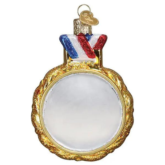 Rowing Glass Ornament hand painted glittered, gold frame with red white blue ribbon cap on Tampa Home & Garden Store