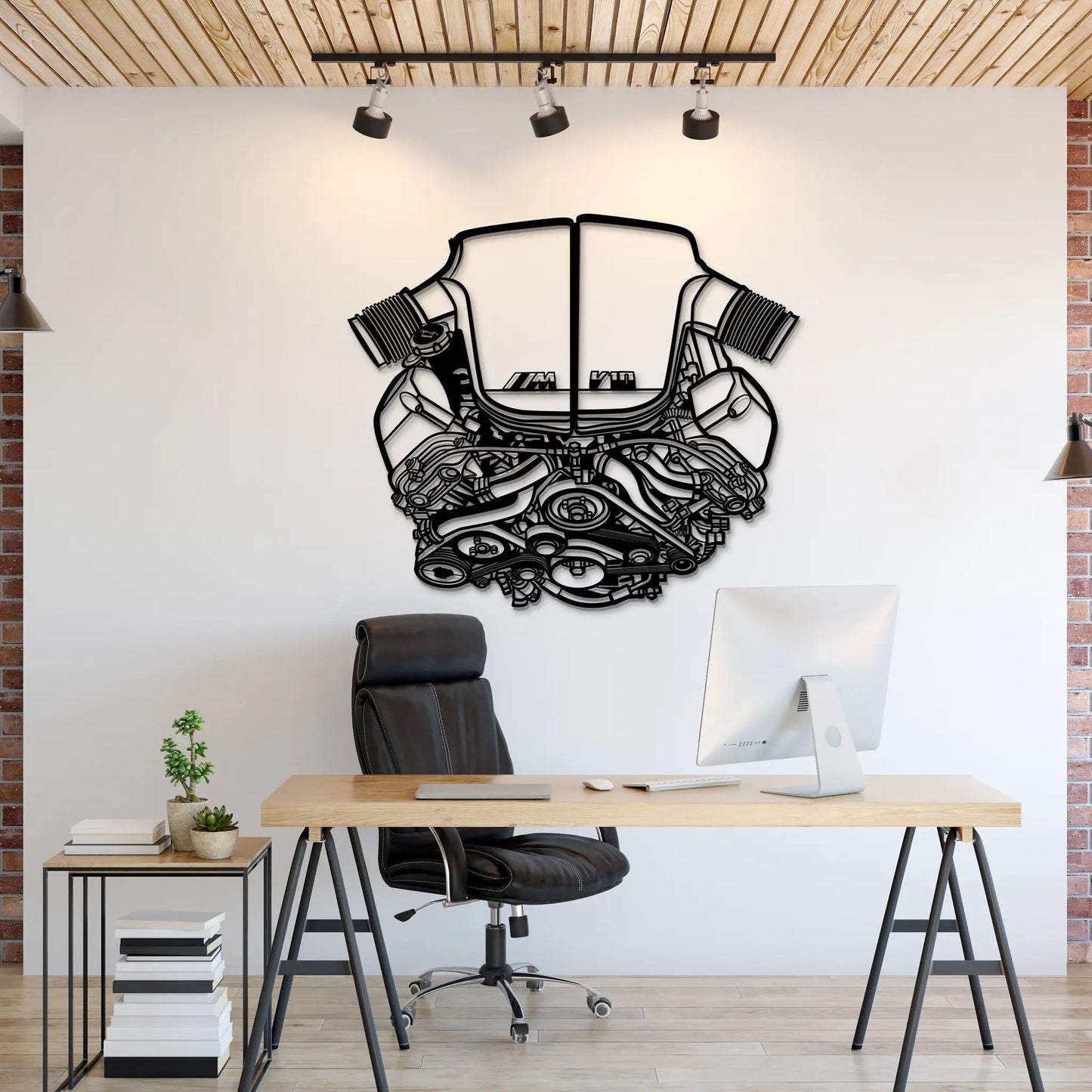 S85 V10 Metal Engine Block Wall Art black metal line art sculpture by Modello Turbo on Tampa Home & Garden Store