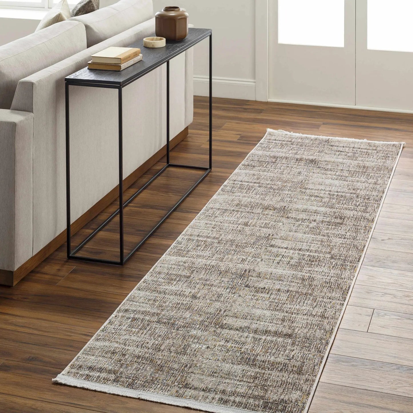 Cane Luxe Rug with Fringes in Ivory, ivory-toned rug with fringed edges on Tampa Home & Garden Store