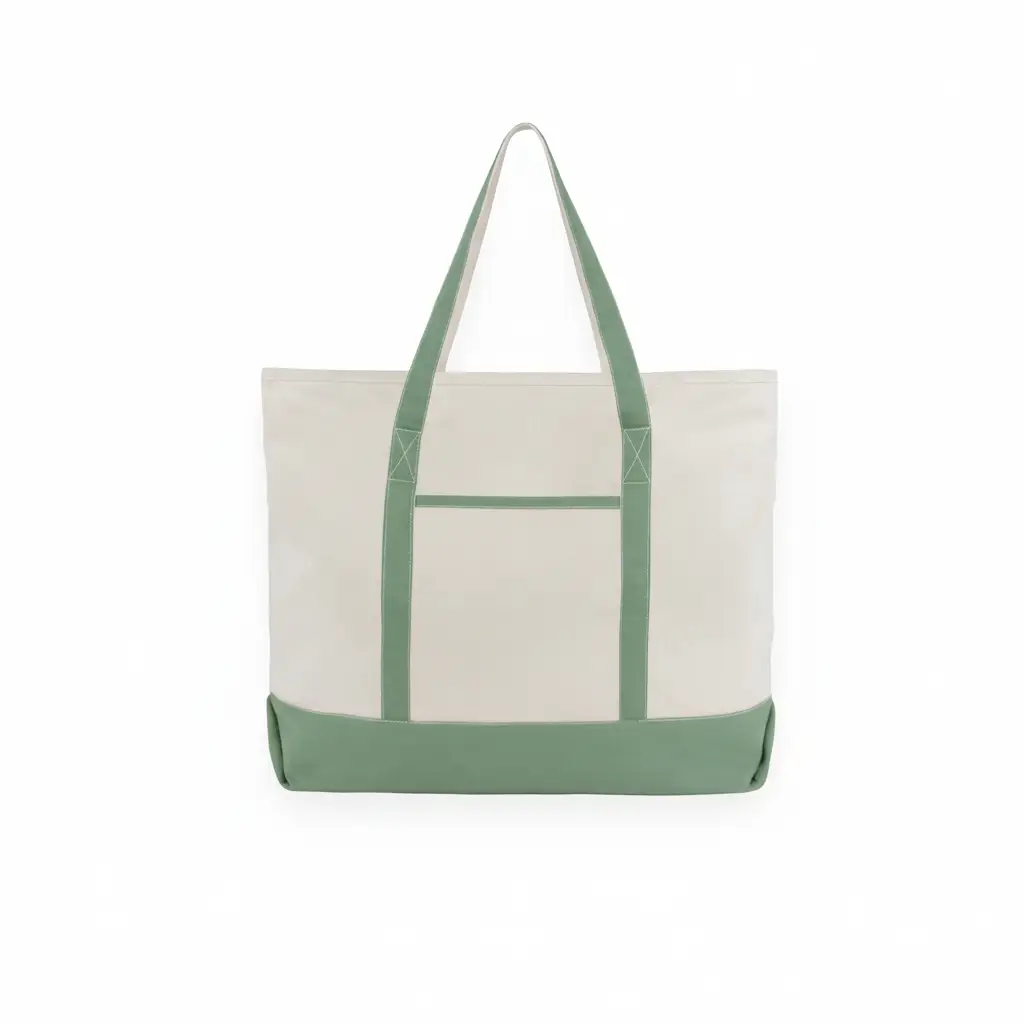 Extra Large Canvas Tote with Zipper Organic Cotton Mart green bottom, handles shopping tote on Tampa Home & Garden Store
