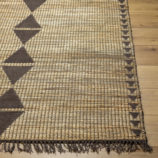 Ochoa Jute Rug Boutique Rugs Taupe Charcoal with braided texture and fringe on Tampa Home & Garden Store