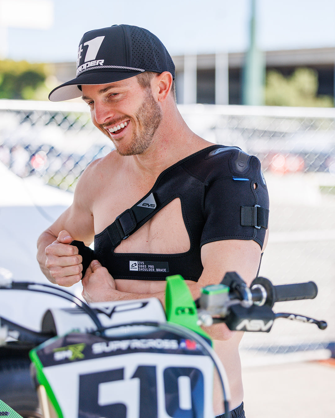 SB03 Pro Shoulder Support by EVS Sports in black with adjustable straps on Tampa Home & Garden Store
