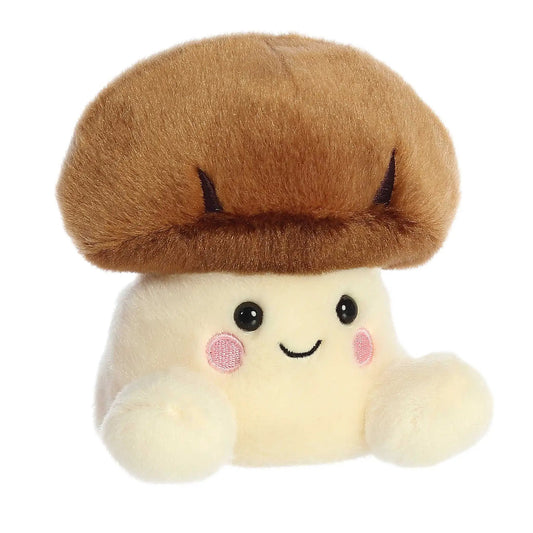 Umami Shiitake Mushroom Plush Palm Pal Toy, brown cap over cream stem with cute face on Tampa Home & Garden Store