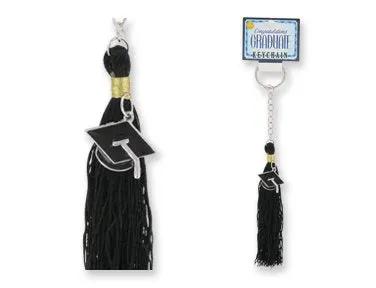 Two Graduation Tassel Key Chains in Black with graduation cap charm and mini sign charm on Tampa Home & Garden Store