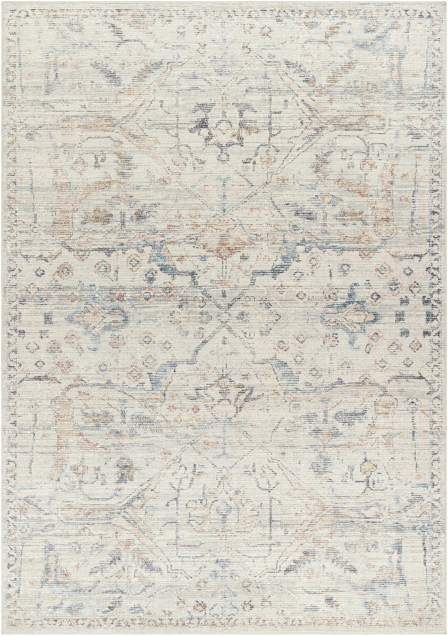 Marlene Machine Woven Area Rug by Boutique Rugs beige with blue rust medallion motif on Tampa Home & Garden Store