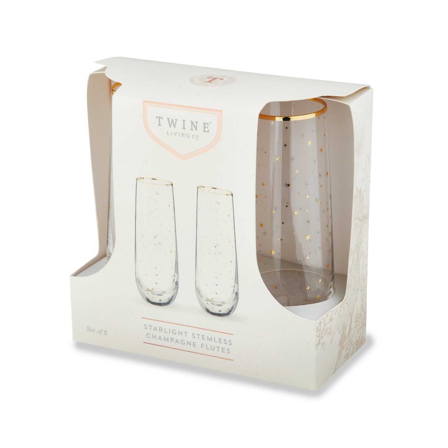Gold Star and Celestial Stemless Champagne Flutes
