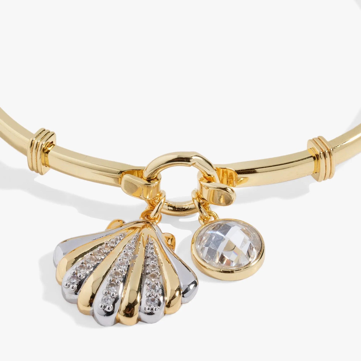 Seashell Tension Bangle with Two Tone Silver Gold