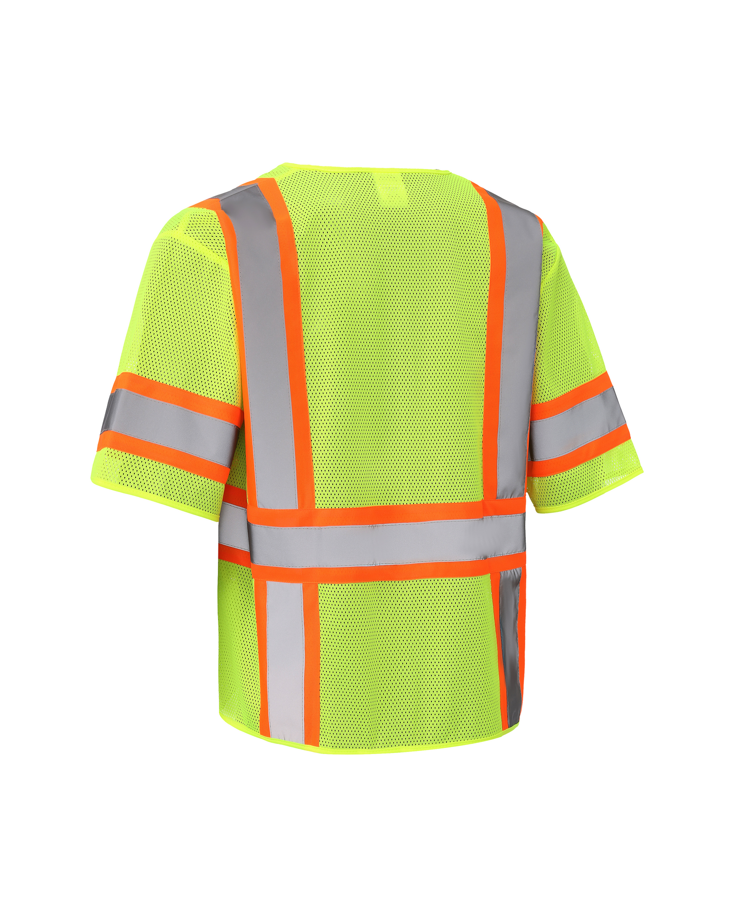 Kiwi high visibility Class 3 short sleeve vest in neon yellow with orange and gray stripes on Tampa Home & Garden Store