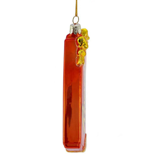 Glass Reese's Peanut Butter Cups Ornament, translucent amber with gold cap and bow detail on Tampa Home & Garden Store