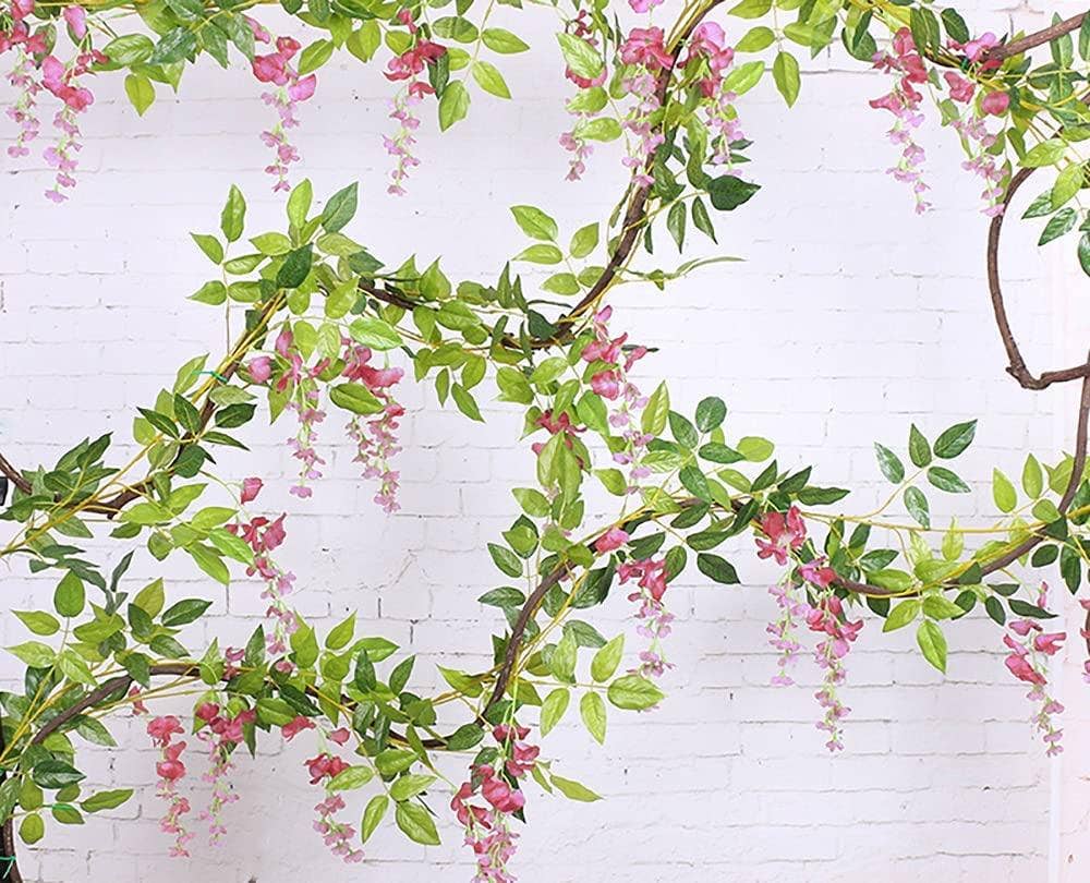 Artificial Wisteria Vine with Silk Flowers, pink blooms and green leaves, hanging decor on Tampa Home & Garden Store