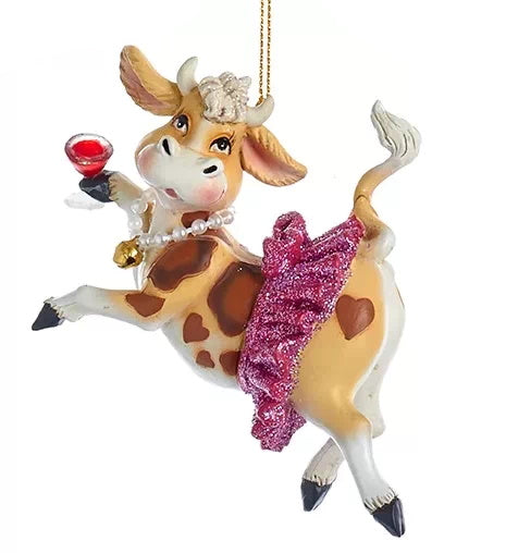 Party Cow Ornament with pink tutu and pearl necklace, hanging Christmas ornament on Tampa Home & Garden Store