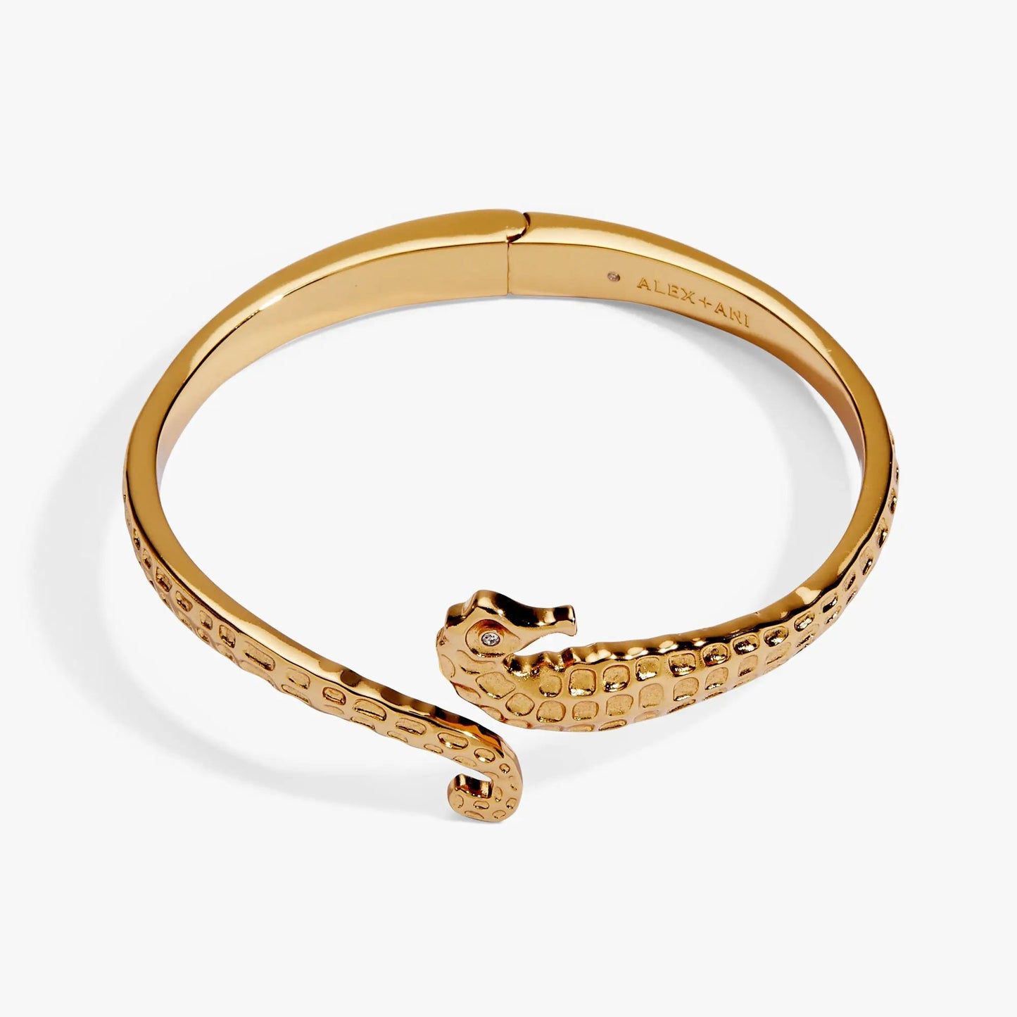Seahorse Bypass Cuff Bracelet with Stone Eyes