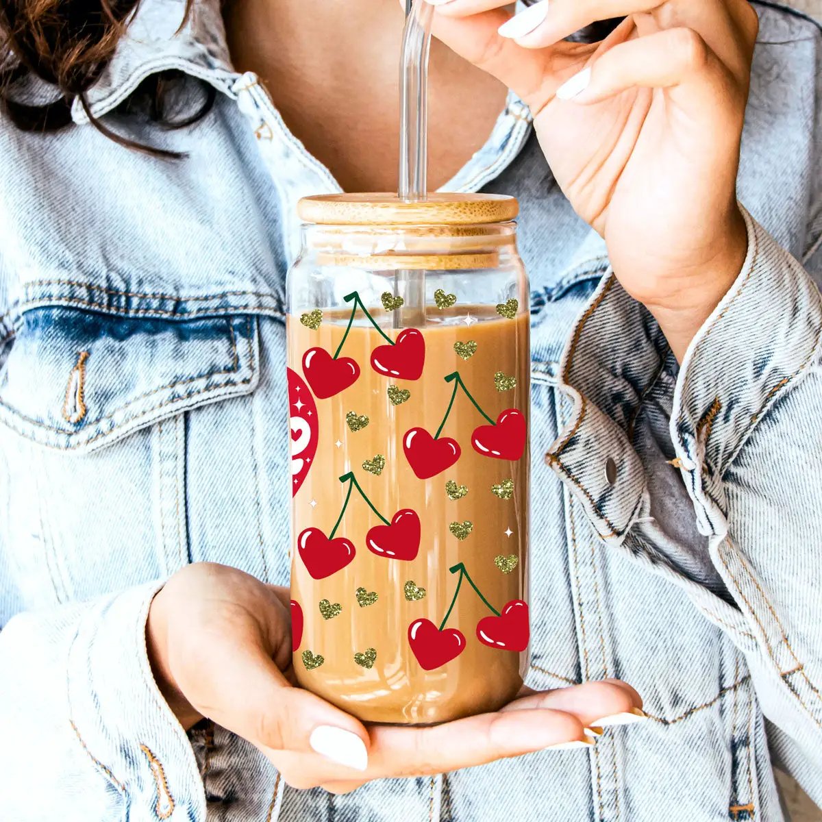 Self Love 20oz Glass Cup with Bamboo Lid