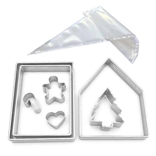 Gingerbread house bake set with 3 large stainless steel cookie cutters on Tampa Home & Garden Store