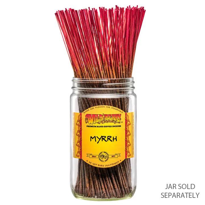 Myrrh incense sticks bundle, 10 count, red-tipped, Wildberry brand jar on Tampa Home & Garden Store