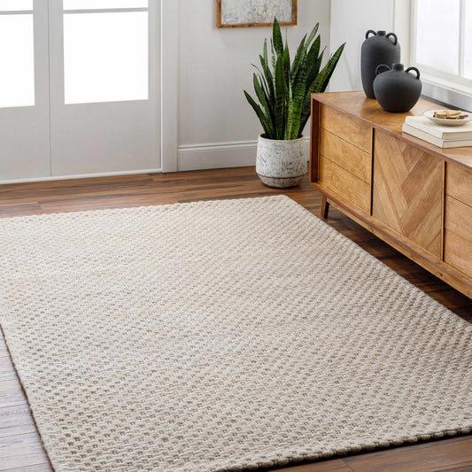 Kassa Beige Hand Woven Wool Area Rug by Boutique Rugs, beige chunky textured wool rug on Tampa Home & Garden Store