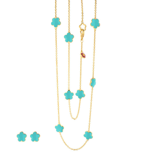 Daisy Love Necklace Set by Lauren G Adams: gold-tone chains with turquoise clover charms on Tampa Home & Garden Store