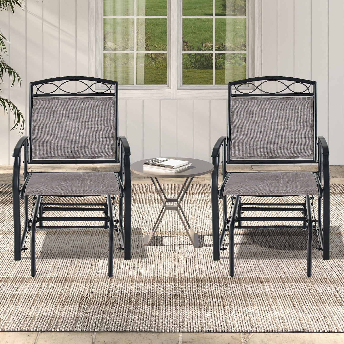 Set of 2 Outdoor Metal Glider Armchairs with Weather-resistant Fabric