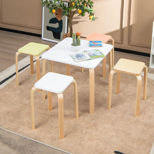 Stackable Stools Set Of Four With Square Tops in multicolor finish and wood legs DirectDeals on Tampa Home & Garden Store