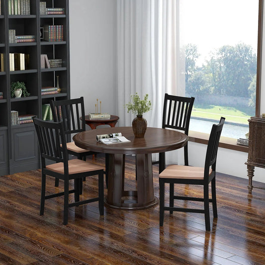 Set of 4 DirectDeals black spindle-back dining chairs with wood seats around round table on Tampa Home & Garden Store